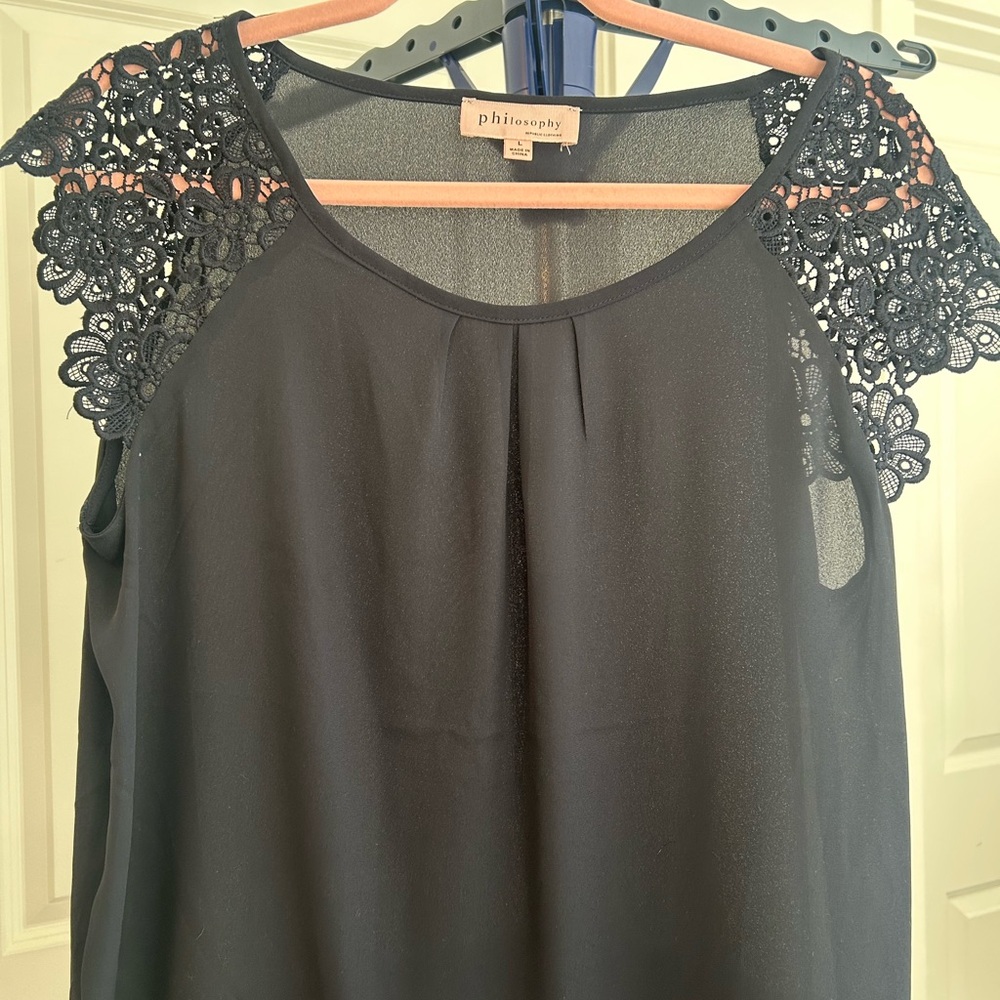 Philosophy Navy Lace Sleeve Women's Top